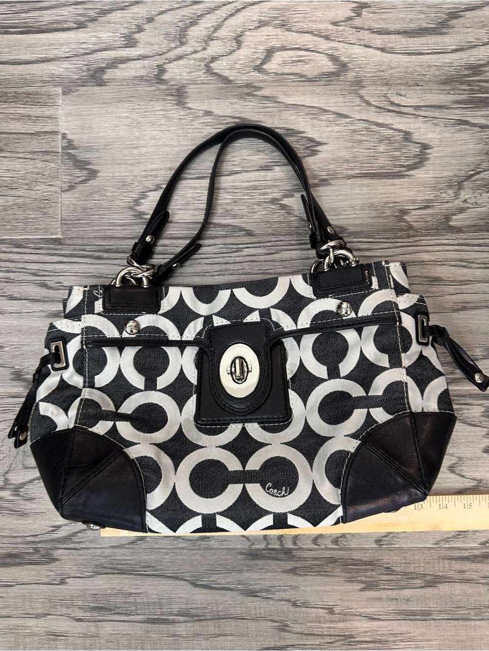 Coach Black & White Signature Canvas Tote